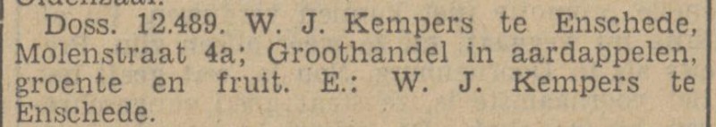 Molenstraat 4a W.J. Kempers Groothandel in aardappelen, groente en fruit. krantenbericht Tubantia 25-10-1940.jpg