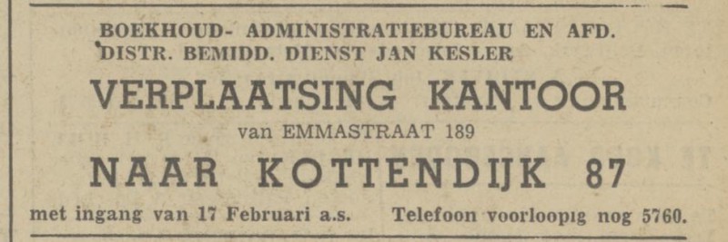 Kottendijk 87 Jan Kesler Boekhoud- Administratiebureau advertentie Tubantia 15-2-1941.jpg