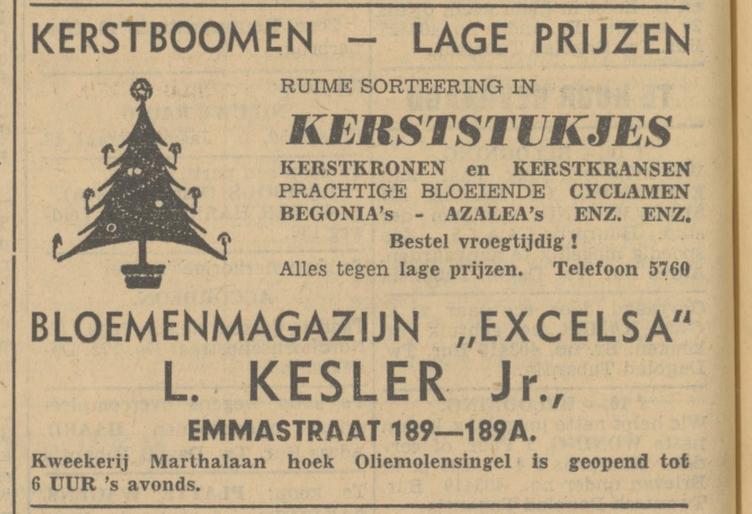 Emmastraat 189 Bloemenmagazijn Excelsa L. Kesler Jr. advertentie Tubantia 21-12-1940.jpg