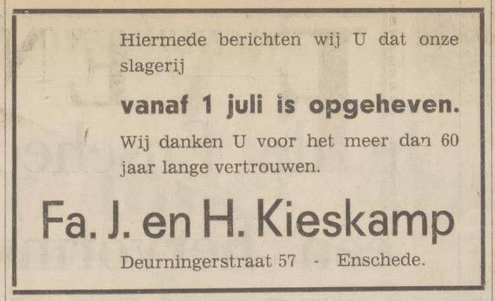 Deurningerstraat 57 Fa. J. en H. Kieskamp advertentie Tubantia 5-7-1967.jpg