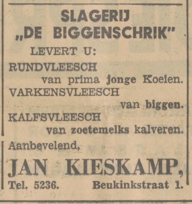 Beukinkstraat 1 J. Kieskamp slagerij advertentie Tubantia 13-11-1934.jpg