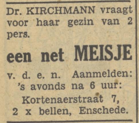 Kortenaerstraat 7 Dr. Kirchmann advertentie Tubantia 18-3-1950.jpg