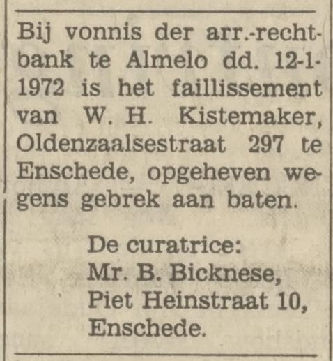 Oldenzaalsestraat 297 W.H. Kistemaker advertentie Tubantia 17-1-1972.jpg