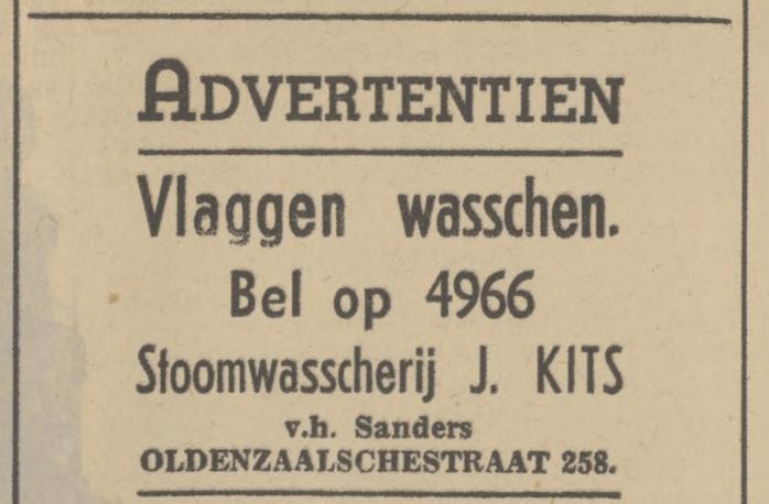 Oldenzaalsestraat 258 Stoomwasserij J. Kits advertentie Tubantia 8-8-1939.jpg