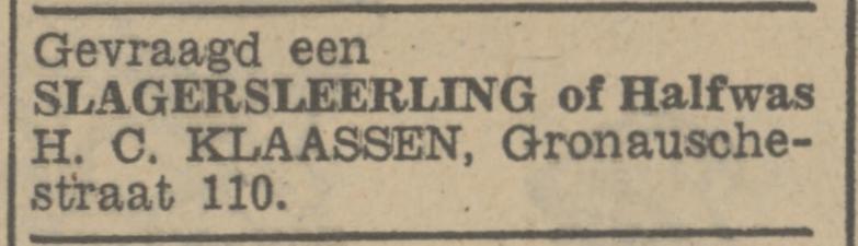 Gronausestraat 110 H.C. Klaasen advertentie Tubantia 29-11-1939.jpg