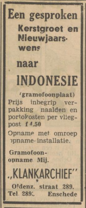 Oldenzaalsestraat 289 Klankarchief Gramofoonopname Mij. advertentie Tubantia 24-10-1947.jpg