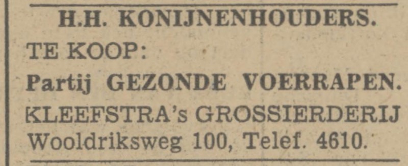 Wooldriksweg 98-100 Kleefstra's Grossierderij advertentie Tubantia 21-9-1942.jpg
