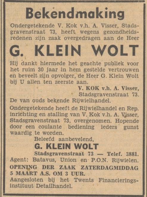 Stadsgravenstraat 73 G. Klein Wolt advertentie Tubantia 4-3-1949.jpg