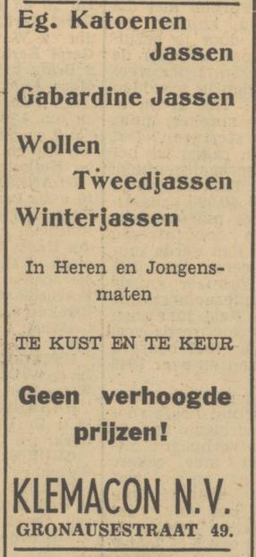 Gronausestraat 49 Klemacon N.V. advertentie Tubantia 15-9-1950.jpg