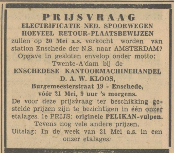 Burgemeesterstraat 19 D.A.W. Kloos  advertentie Tubantia 17-5-1951.jpg