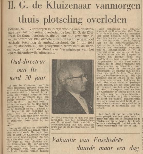 Minkmaatstraat 247 H.G. de Kluizenaar krantenbericht Tubantia 19-7-1966.jpg