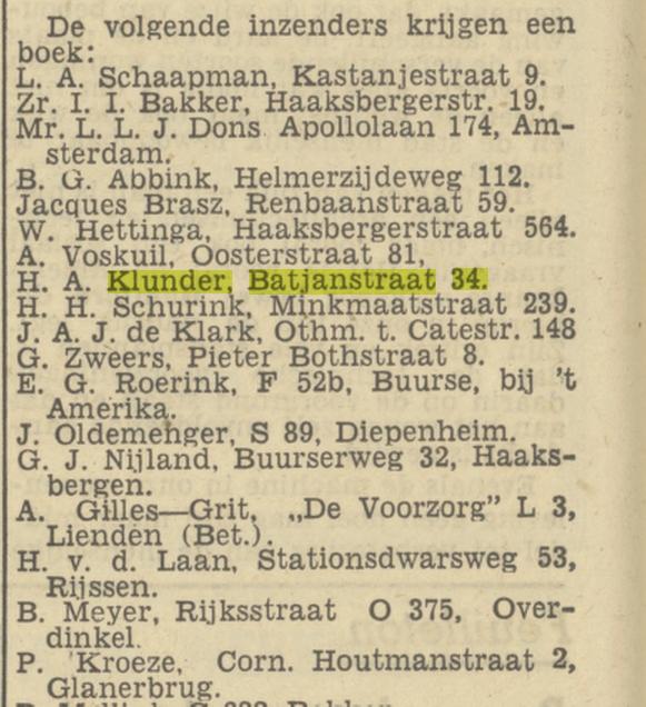 Batjanstraat 34 H.A. Klunder krantenbericht Tubantia 14-1-1950.jpg