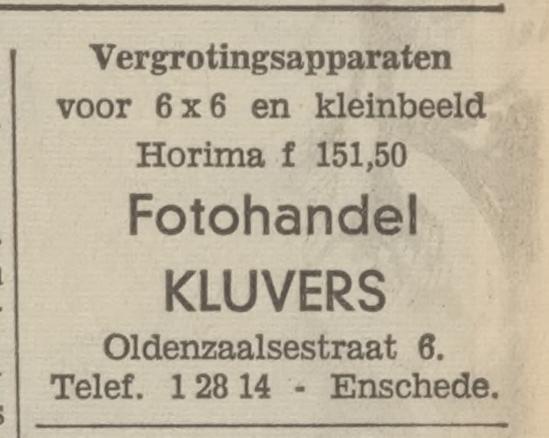 Oldenzaalsestraat 6 Fotohandel Kluvers advertentie Tubantia 30-11-1966.jpg