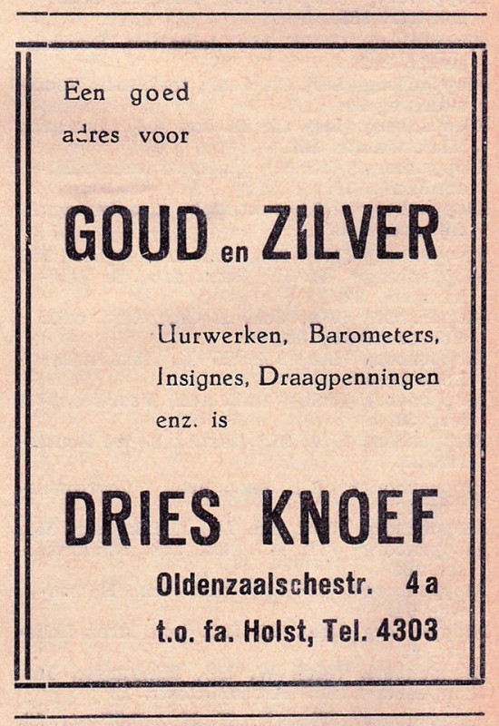 Oldenzaalsestraat 4a Dries Knoef Goud & Zilver, uurwerken. Later De Heurne 4a Juwelier Wascher.jpg