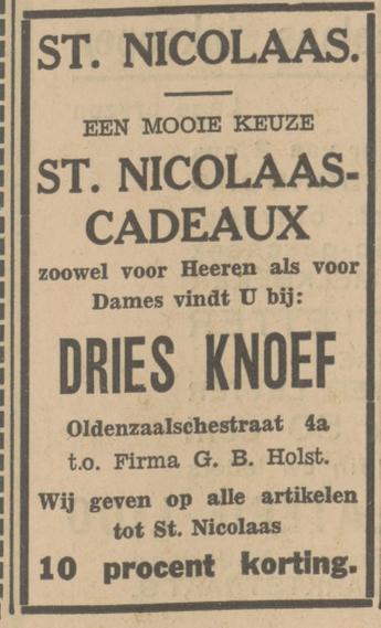 Oldenzaalsestraat 4a Dries Knoef advertentie Tubantia 27-11-1931.jpg