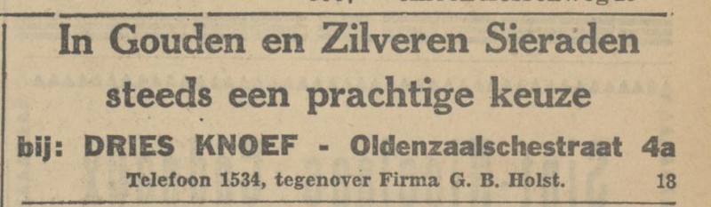 Oldenzaalsestraat 4a Dries Knoef advertentie Tubantia 2-12-1930.jpg
