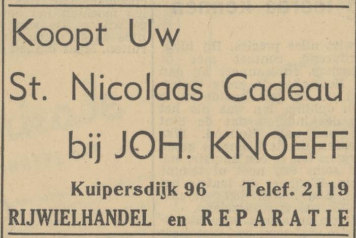 Kuipersdijk 96 Joh. Knoeff rijwielhandel advertentie Tubantia 28-11-1950.jpg