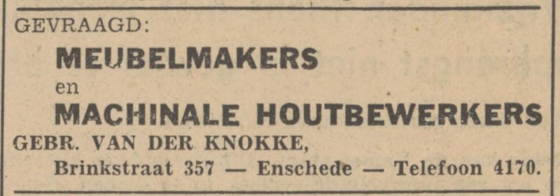 Brinkstraat 357 Gebr. van der Knokke advertentie Tubantia 2-4-1947.jpg