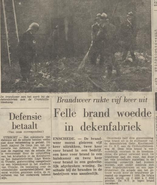 Cromhoffsbleekweg 89 brand Dekenfabriek Gebr. Knottenbelt & Co. krantenbericht Tubantia 14-6-1967.jpg