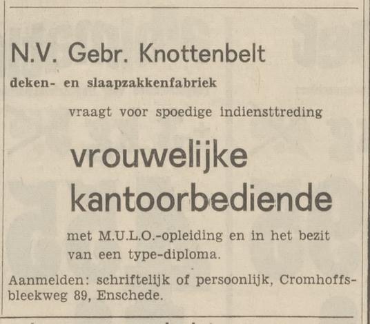 Cromhoffsbleekweg 89 N.V. Gebr. Knottenbelt advertentie Tubantia 8-3-1967.jpg