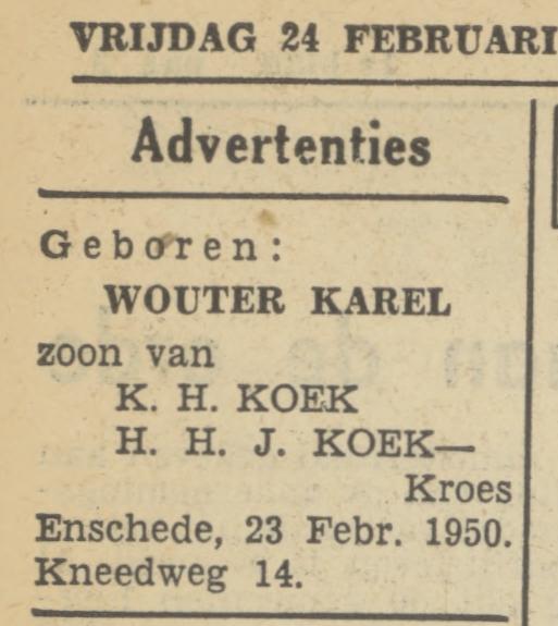 Kneedweg 14 K.H. Koek advertentie Tubantia 24-2-1950.jpg