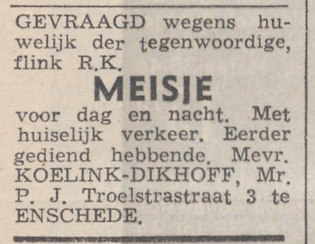 Mr. P.J. Troelstrastraat 3 Mevr. Koelink advertentie Overijsselsch dagblad 21-5-1949.jpg