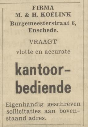Burgemeesterstraat 6 Fa. M. & H. Koelink advertentie Tubantia 28-1-1966.jpg