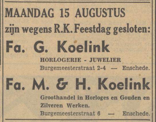 Burgemeesterstraat 6 Fa. M. & H. Koelink advertentie Tubantia 12-8-1949.jpg