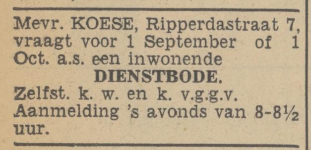 Ripperdastraat 7 Mevr. Koese advertentie Tubantia 16-8-1939.jpg