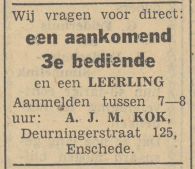 Deurningerstraat 125 A.J.M. Kok advertentie Tubantia 13-5-1949.jpg