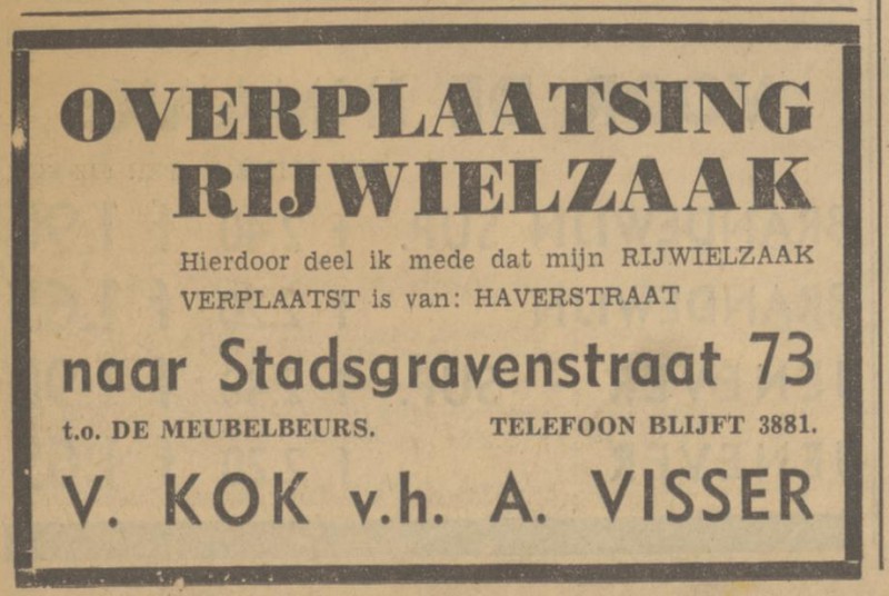 Stadsgravenstraat 73 V. Kok rijwielzaak advertentie Tubantia 30-6-1939.jpg