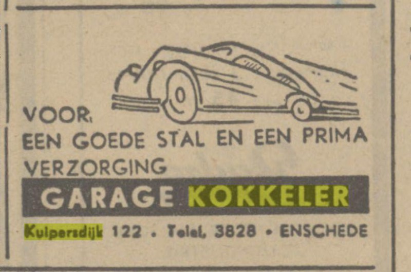 Kuipersdijk 122 GARAGE KOKKELER. Twentsch dagblad Tubantia en Enschedesche courant. Enschede, 23-05-1941..jpg