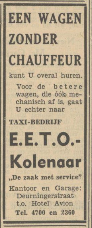 Deurningerstraat Taxi-bedrijf E.E.T.O.-Kolenaar advertentie Tubantia 7-7-1950.jpg