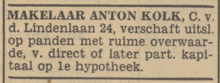 Cort van der Lindenlaan 24 Makelaar Anton Kolk advertentie Tubantia 18-12-1935.jpg