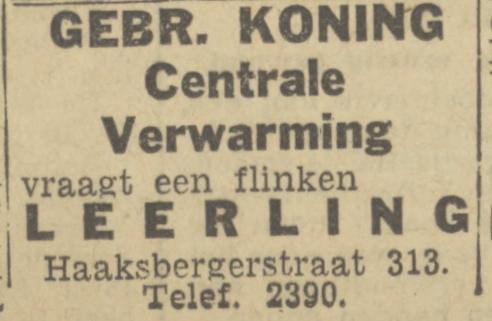 Haaksbergerstraat 313 Gebr. Koning Centrale Verwarming advertentie Twentsch nieuwsblad 30-12-1943.jpg