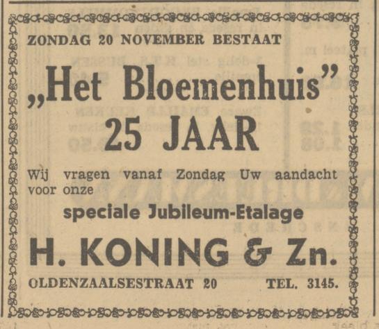 Oldenzaalsestraat 20 Bloemenhuis H. Koning & Zn advertentie Tubantia 18-11-1949.jpg