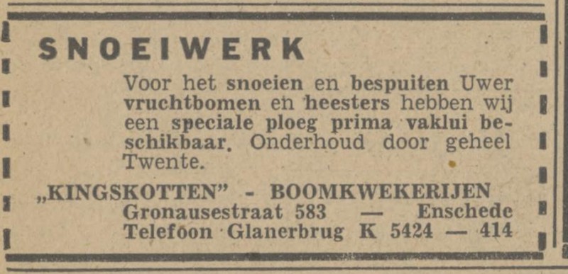 Gronausestraat 583 Glanerbrug Kingskotten boomkwekerijen advertentie Tubantia 20-12-1947.jpg