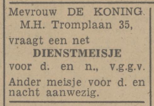 M.H. Tromplaan 35 Mevr. de Koning advertentie Tubantia 10-12-1948.jpg