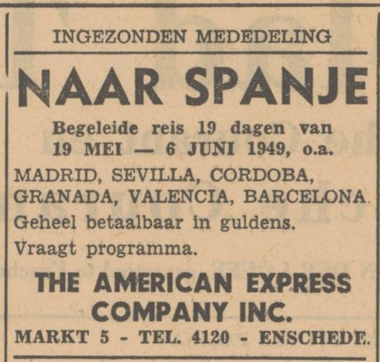Markt 5 The American Express Company Inc. advertentie Tubantia 29-3-1949.jpg