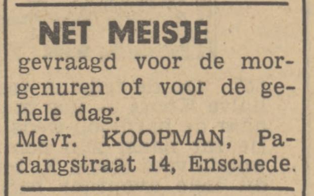 Padangstraat 14 Mevr. Koopman advertentie Tubantia 5-11-1948.jpg