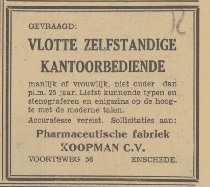 Voortsweg 56 Pharm. Fabriek Koopman C.V advertentie Tubantia 7-7-1951.jpg