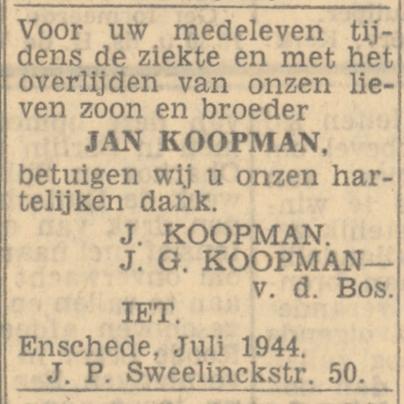 J.P. Sweelinckstraat 50 J. Koopman advertentie Twentsch nieuwsblad 29-7-1944.jpg