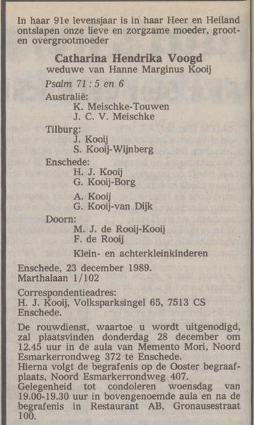 Volksparksingel 65 C.H. Kooij-Voogd overlijdensadvertentie Trouw 27-12-1989.jpg