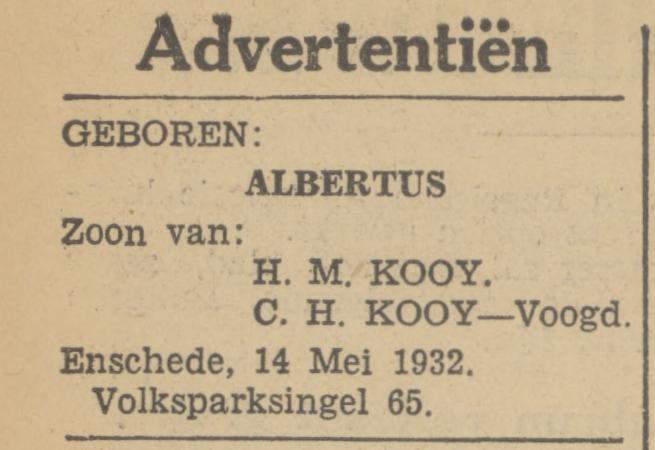 Volksparksingel 65 C.H. Kooy-Voogd advertentie Tubantia 14-5-1932.jpg