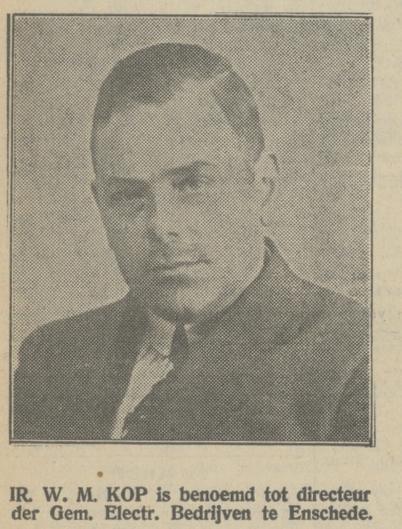 Ir. W.M. Kop Directeur Gemeentelijke Electr. Bedrijven krantenfoto 23-5-1929.jpg