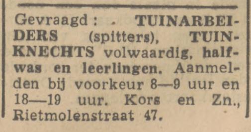 Rietmolenstraat 47 Fa. K. Kors & Zn. advertentie Twentsch nieuwsblad 17-3-1945.jpg