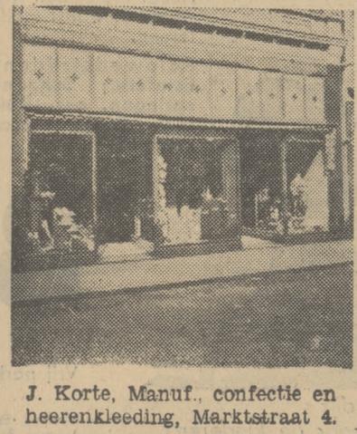 Marktstraat 4 J. Korte, Manufacturen, confectie en herenkleding, krantenfoto Tubantia 19-6-1934.jpg