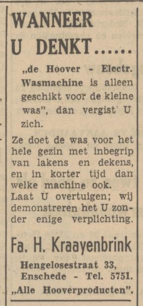 Hengelosestraat 33 Fa. H. Kraayenbrink advertentie Tubantia 25-1-1950.jpg
