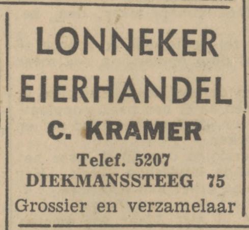 Diekmanssteeg 75 C. Kramer Lonneker Eierhandel advertentie Tubantia 22-2-1947.jpg
