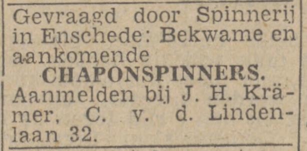Cort van der Lindenlaan 32 J.H. Krämer advertentie Twentsch nieuwsblad 5-3-1943.jpg